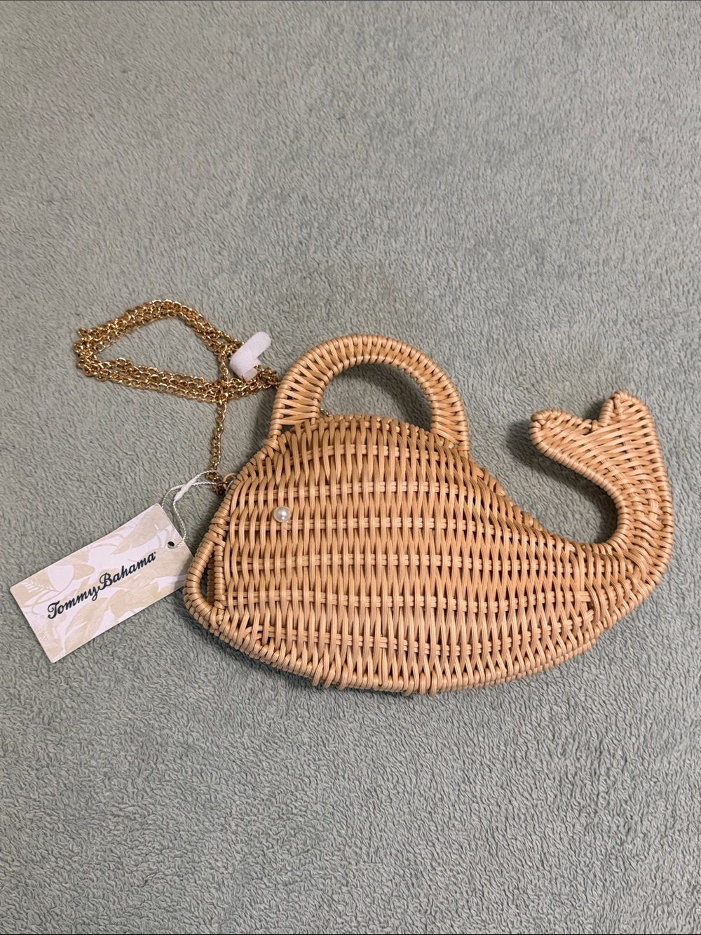 Tommy Bahama Tan Woven Whale Crossbody with Gold Chain Strap